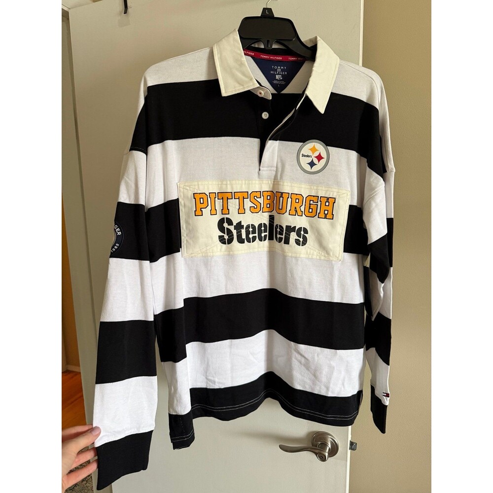 Pittsburgh Steelers Tommy Hilfiger Rugby Long Sleeve Striped Large NWT NFL Draft
